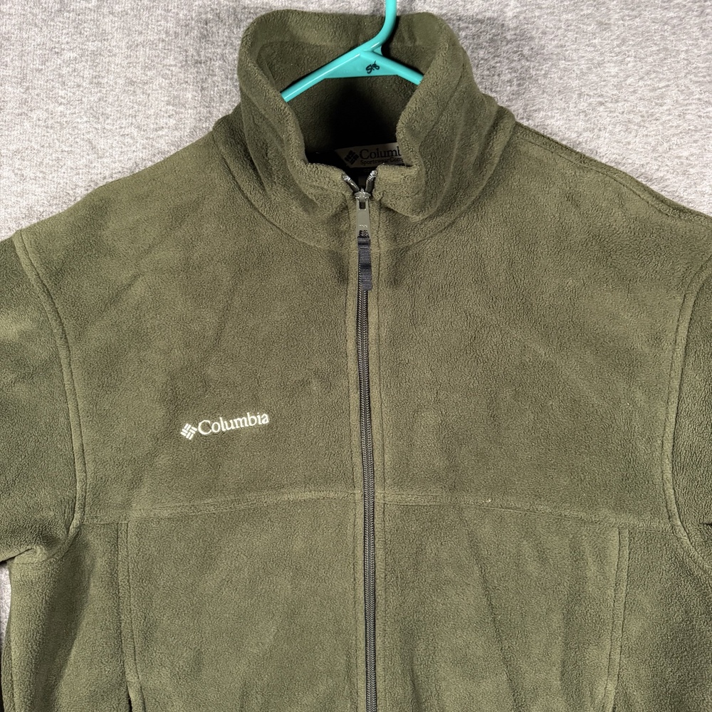 Columbia Fleece Jacket Mens Medium Olive Green Full Zip Pockets Outdoor Hiking